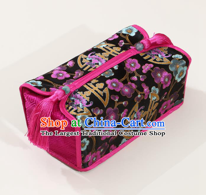 Chinese Traditional Household Accessories Classical Plum Blossom Pattern Black Brocade Paper Box Storage Box Cover