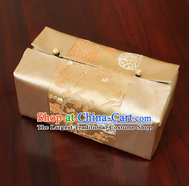 Chinese Traditional Household Accessories Classical Plum Blossom Pattern Golden Brocade Paper Box Storage Box Cove