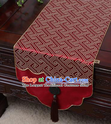 Chinese Traditional Pattern Wine Red Brocade Table Cloth Classical Household Ornament Table Flag