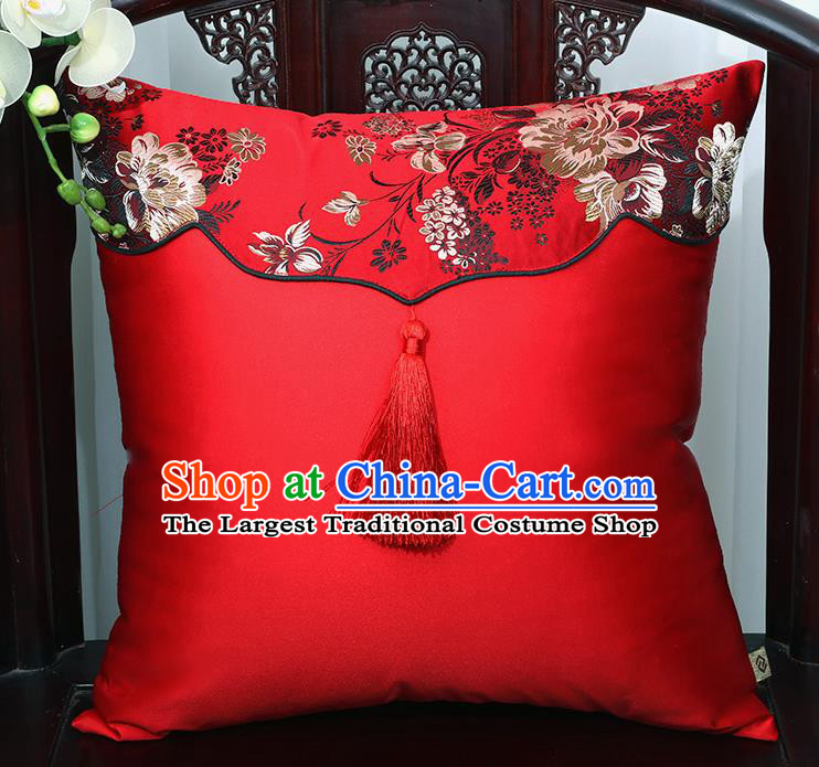 Chinese Traditional Red Brocade Back Cushion Cover Classical Household Ornament