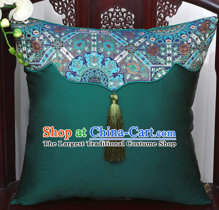 Chinese Traditional Pattern Atrovirens Brocade Tassel Back Cushion Cover Classical Household Ornament