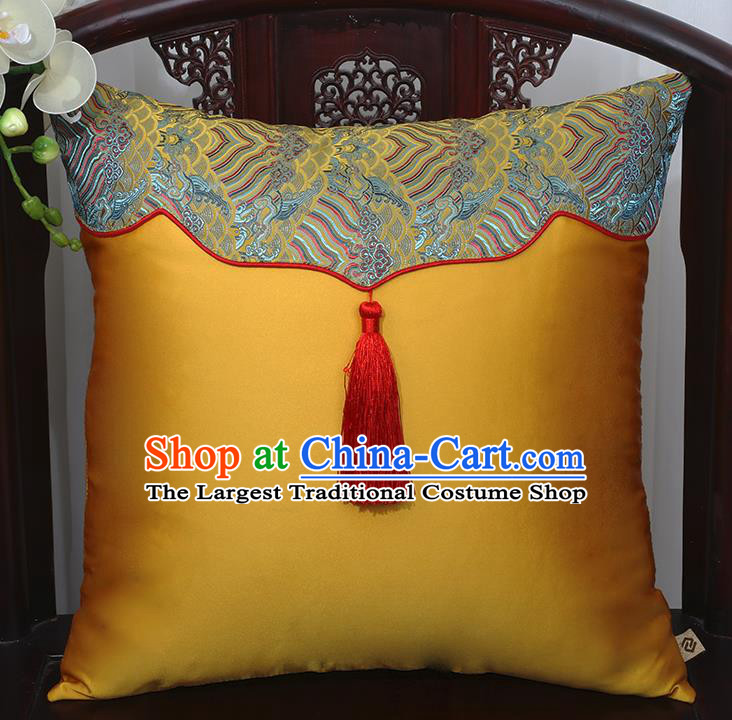 Chinese Traditional Golden Brocade Back Cushion Cover Classical Household Ornament