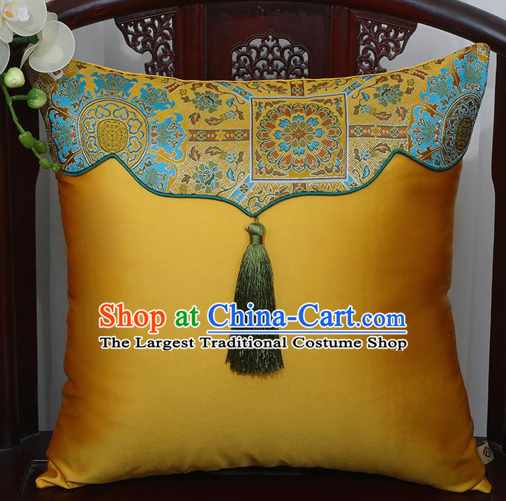 Chinese Traditional Yellow Brocade Back Cushion Cover Classical Household Ornament