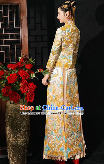 Chinese Traditional Wedding Costumes Bride Toast Golden Xiuhe Suits Ancient Embroidered Full Dress for Women