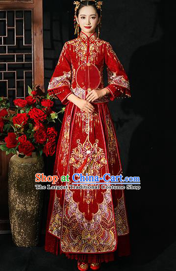 Chinese Traditional Wedding Costumes Red Xiuhe Suits Ancient Embroidered Bride Toast Full Dress for Women