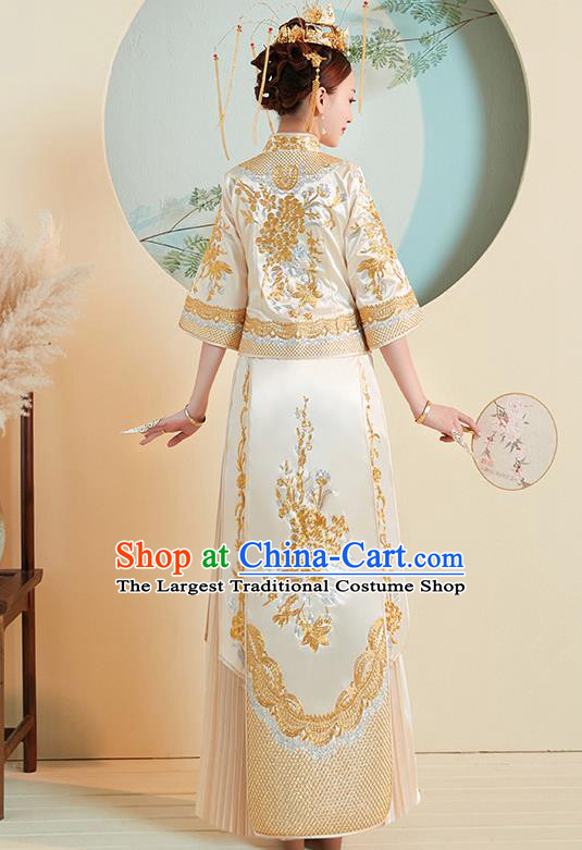 Chinese Traditional Wedding Costumes Golden Xiuhe Suits Ancient Embroidered Bride Toast Full Dress for Women