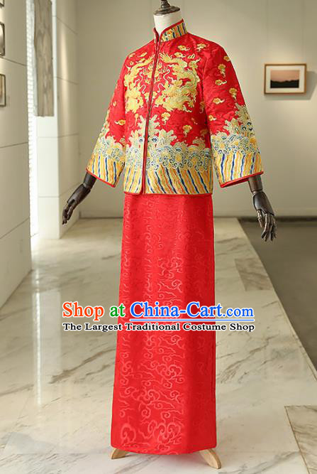Chinese Traditional Wedding Red Gown Ancient Bridegroom Embroidered Costumes for Men