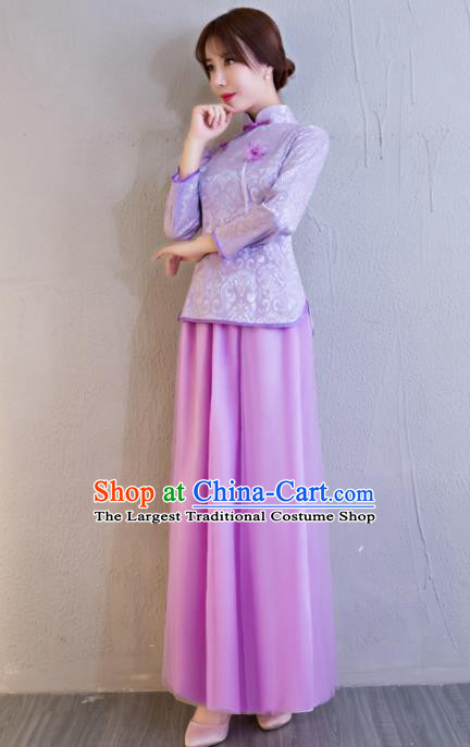 Chinese Traditional Bride Purple Xiuhe Suits Ancient Handmade Wedding Costumes for Women