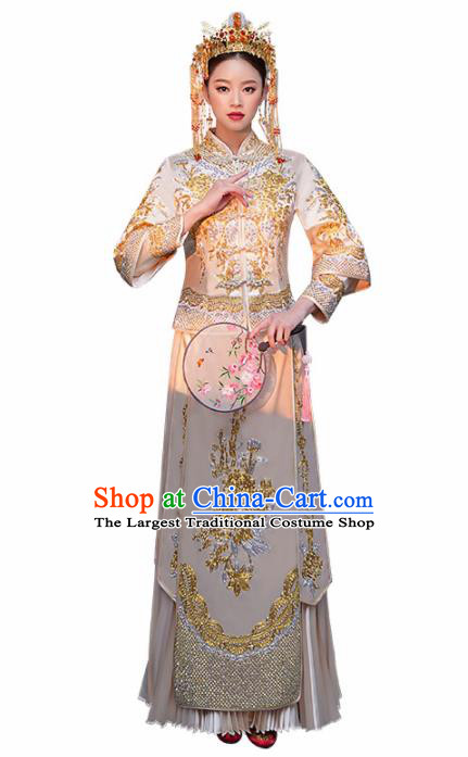 Chinese Traditional Bride Embroidered Peony White Xiuhe Suits Ancient Handmade Wedding Costumes for Women