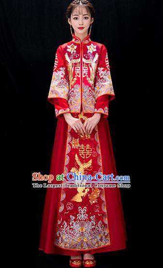 Chinese Traditional Bride Embroidered Phoenix Red Xiuhe Suits Ancient Wedding Costumes for Women