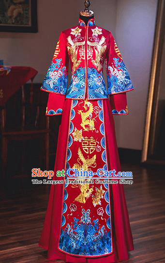 Chinese Traditional Bride Embroidered Xiuhe Suits Ancient Handmade Wedding Costumes for Women