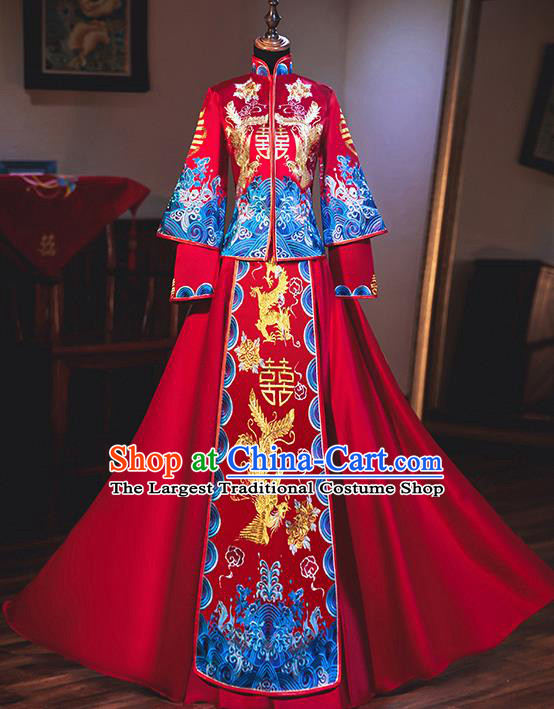 Chinese Traditional Bride Embroidered Xiuhe Suits Ancient Handmade Wedding Costumes for Women