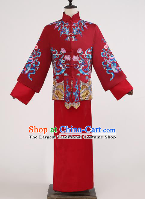 Chinese Traditional Wedding Red Gown Ancient Bridegroom Embroidered Costumes for Men