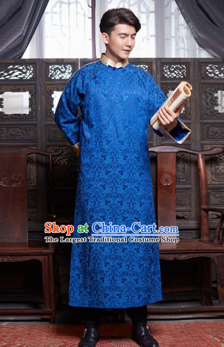 Chinese Traditional Wedding Royalblue Gown Ancient Bridegroom Embroidered Costumes for Men