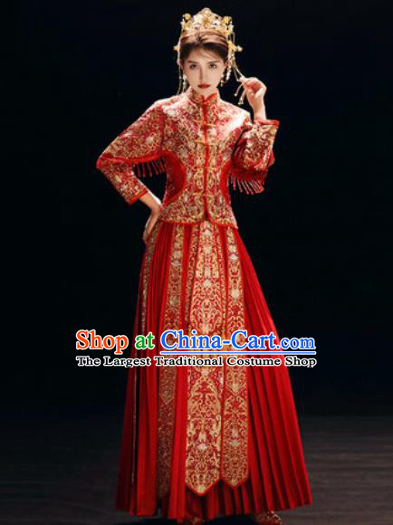 Chinese Traditional Wedding Dress Embroidered Cheongsam Ancient Bride Handmade Xiuhe Suits Costumes for Women