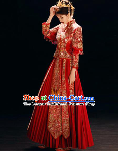 Chinese Traditional Wedding Dress Embroidered Cheongsam Ancient Bride Handmade Xiuhe Suits Costumes for Women