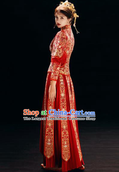 Chinese Traditional Wedding Dress Embroidered Cheongsam Ancient Bride Handmade Xiuhe Suits Costumes for Women