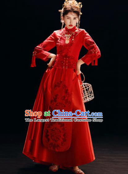 Chinese Traditional Wedding Dress Embroidered Cheongsam Ancient Bride Xiuhe Suits Costumes for Women