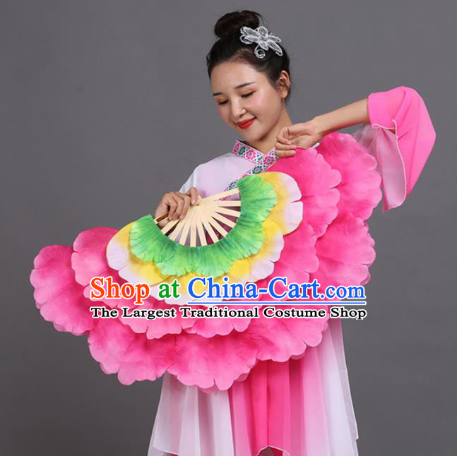 Chinese Traditional Folk Dance Props Classical Dance Fans Pink Peony Fans