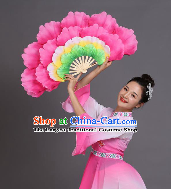 Chinese Traditional Folk Dance Props Classical Dance Fans Pink Peony Fans