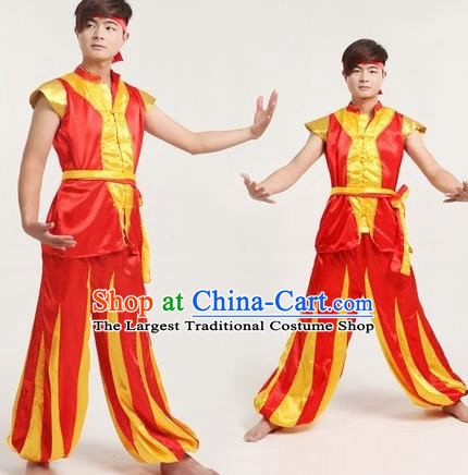 Chinese Traditional Folk Dance Costumes Drum Dance Yangko Dance Red Clothing for Men