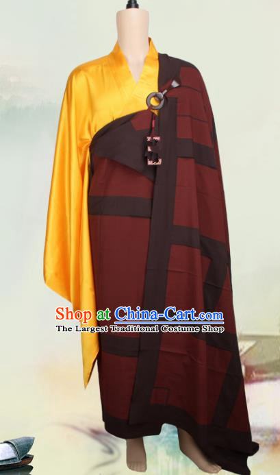 Chinese Traditional Buddhist Monk Clothing Buddhism Monks Dark Red Cassock Costumes for Men