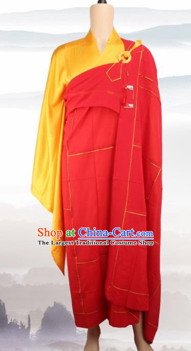 Chinese Traditional Buddhist Monk Costumes Buddhism Dharma Assembly Monks Red Cassock for Men