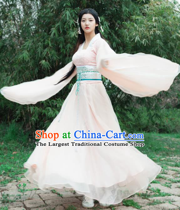 Traditional Chinese Ancient Fairy Costumes Tang Dynasty Drama Palace Princess Pink Hanfu Dress for Women