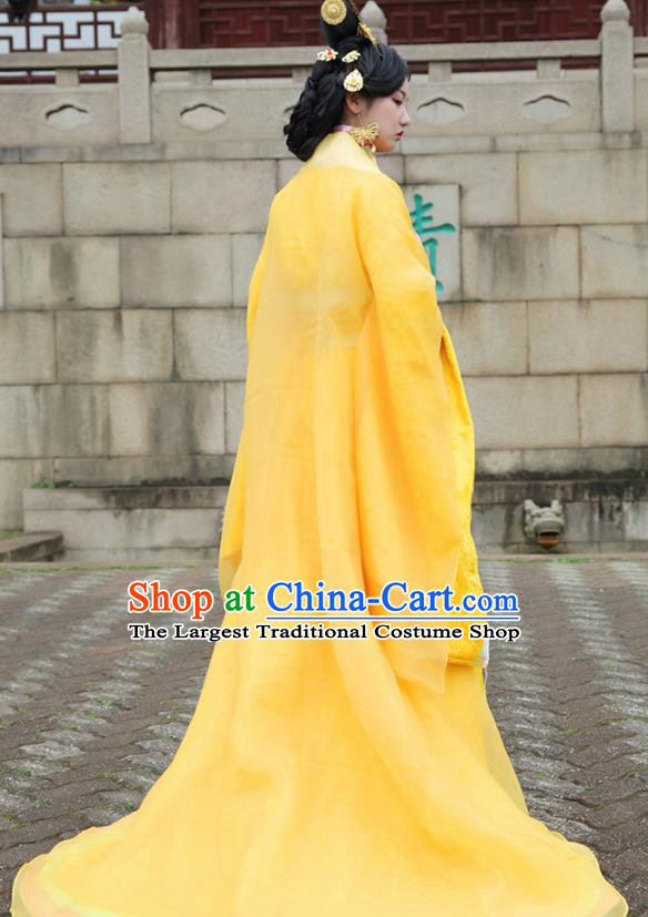 Traditional Chinese Ancient Empress Costumes Qin Dynasty Drama Queen Golden Hanfu Dress for Women