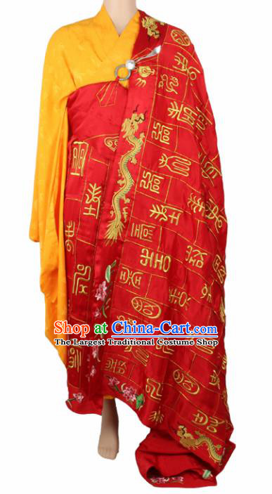 Chinese Traditional Buddhist Embroidered Dragon Red Cassock Buddhism Dharma Assembly Monks Costumes for Men