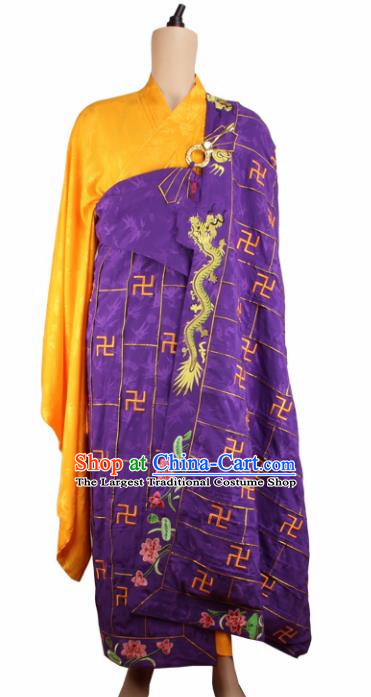 Chinese Traditional Buddhist Embroidered Lotus Dragon Purple Cassock Buddhism Dharma Assembly Monks Costumes for Men