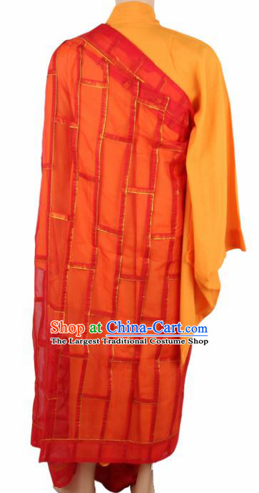 Chinese Traditional Buddhist Red Organza Cassock Buddhism Dharma Assembly Monks Costumes for Men