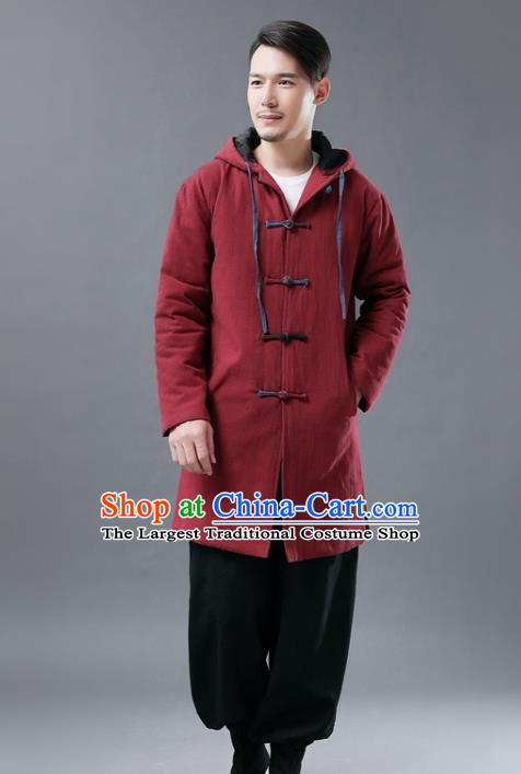 Chinese Traditional Costume Tang Suits National Shirts Mandarin Red Cotton Padded Coat for Men