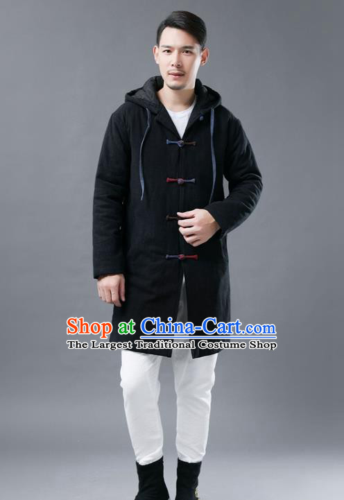 Chinese Traditional Costume Tang Suits National Shirts Mandarin Black Cotton Padded Coat for Men