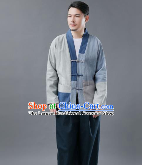 Chinese Traditional Costume Tang Suits Blue Jacket National Mandarin Shirt for Men
