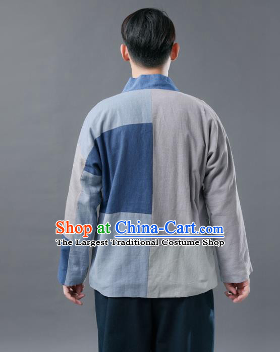 Chinese Traditional Costume Tang Suits Blue Jacket National Mandarin Shirt for Men