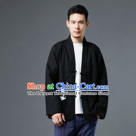 Chinese Traditional Costume Tang Suit Embroidered Cranes Black Shirts National Mandarin Jacket for Men