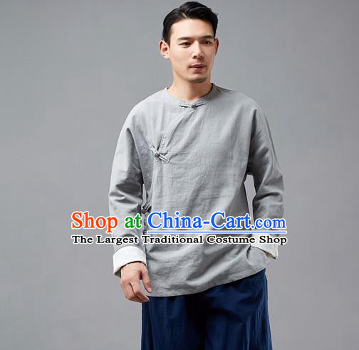 Chinese Traditional Costume Tang Suit Grey Shirts National Mandarin Jacket for Men