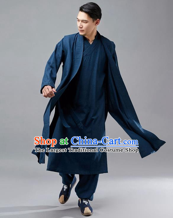 Chinese Traditional Costume Tang Suit Navy Robe National Mandarin Jacket for Men