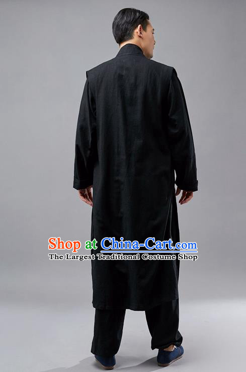 Chinese Traditional Costume Tang Suit Black Robe National Mandarin Jacket for Men