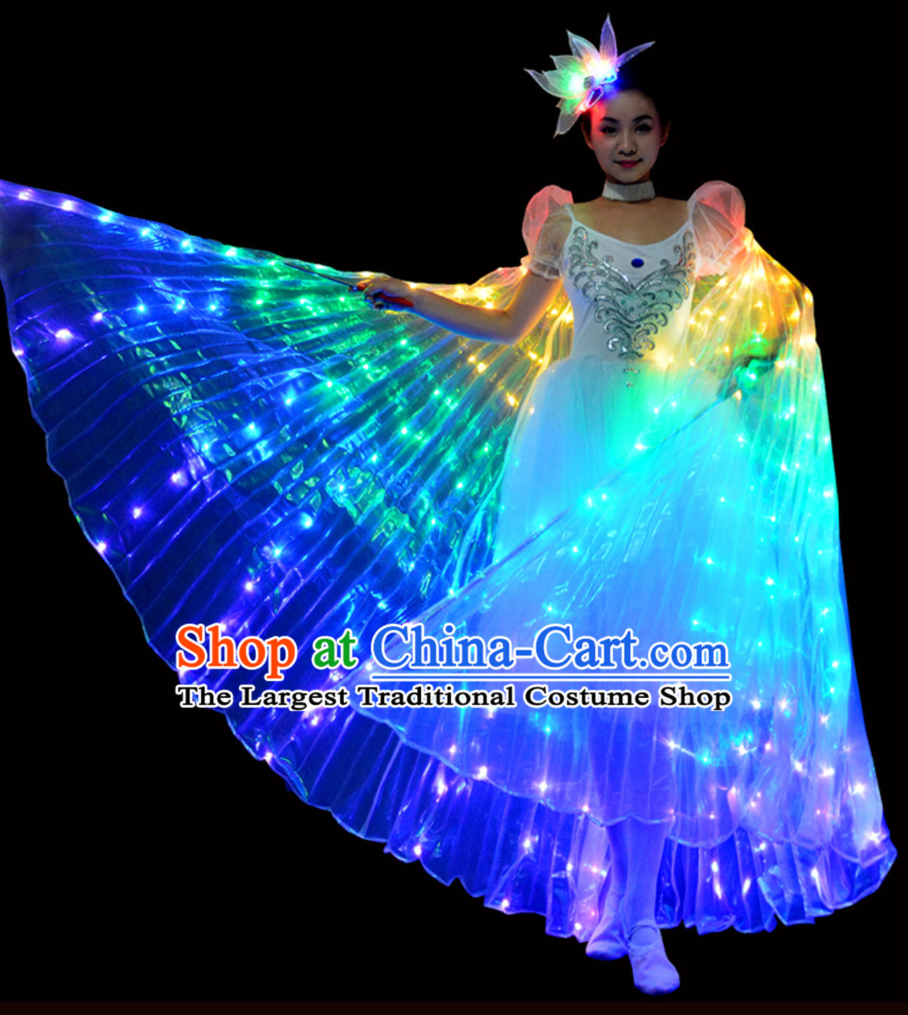 LED Lights Luminous Giant Wings Butterfly Dance Costumes and Head Wear Complete Set