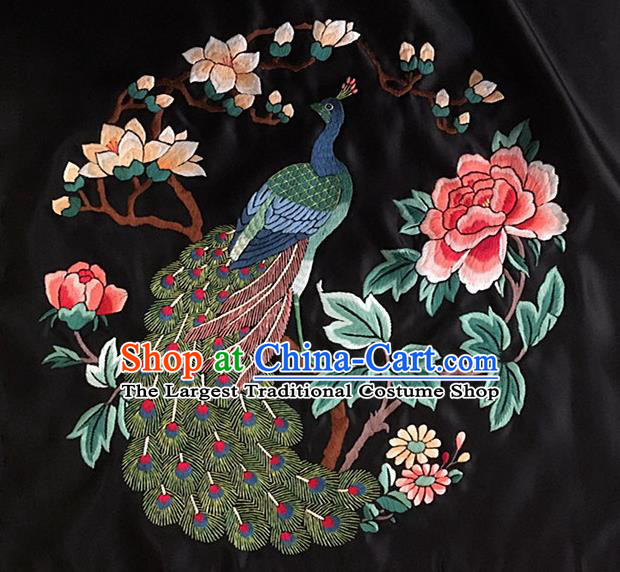 Chinese Traditional Embroidery Craft Embroidered Peacock Peony Silk Patches Handmade Embroidering Accessories