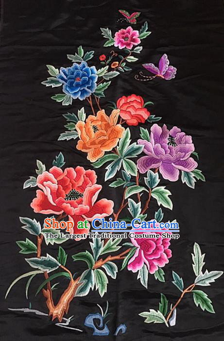 Chinese Traditional Embroidery Craft Embroidered Peony Silk Patches Handmade Embroidering Accessories