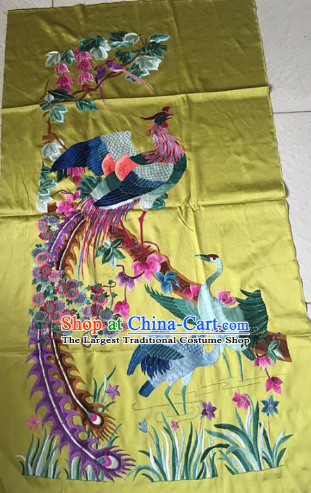 Chinese Traditional Embroidery Craft Embroidered Phoenix Cranes Silk Patches Handmade Embroidering Accessories