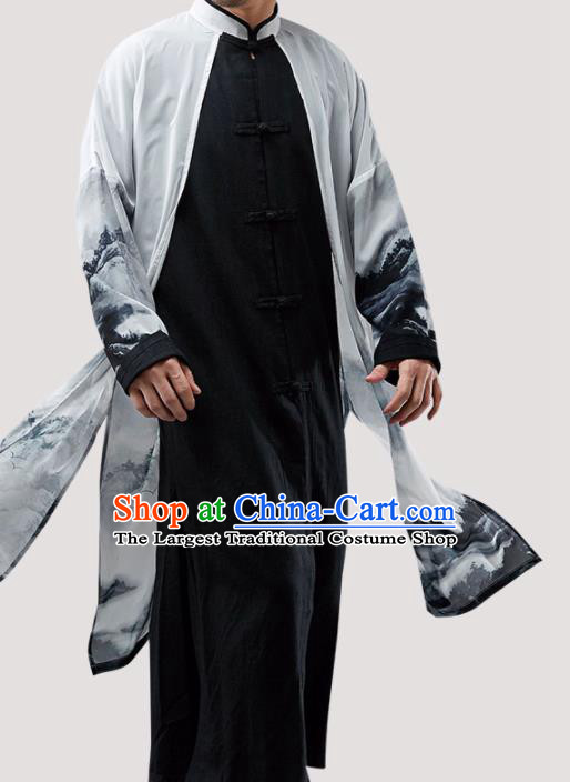 Chinese Traditional Costume Tang Suit Black Long Gown National Mandarin Robe for Men