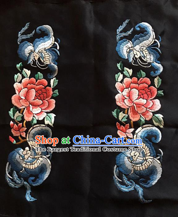 Chinese Traditional Handmade Embroidery Craft Embroidered Butterfly Peony Silk Patches Embroidering Accessories