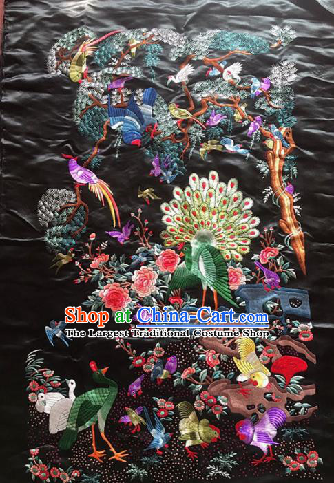 Chinese Traditional Handmade Embroidery Craft Embroidered Peacock Silk Patches Embroidering Accessories