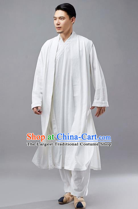Chinese Traditional Costume Tang Suit White Robe National Mandarin Jacket for Men