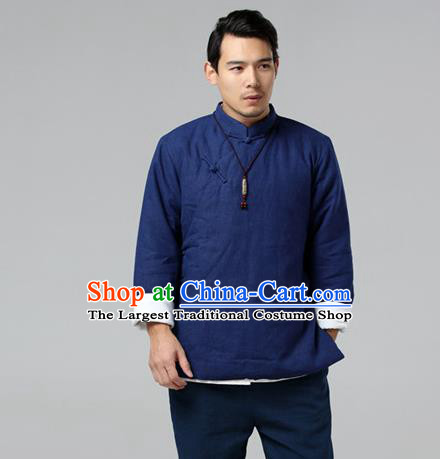 Chinese Traditional Costume Tang Suit Navy Jacket National Mandarin Upper Outer Garment for Men