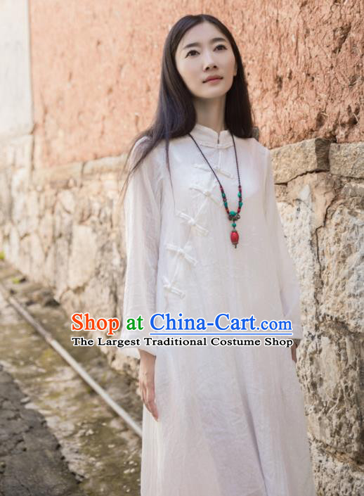 Chinese Traditional Costume Tang Suit White Cheongsam National Qipao Dress for Women